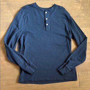 J Crew Slub Cotton Men’s Henley Slim Fit Blue Long Sleeves Medium